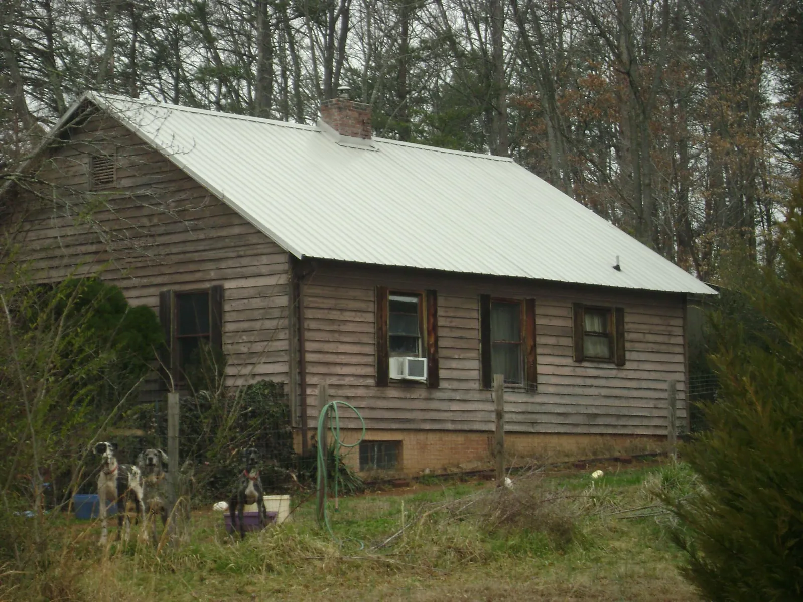 White metal roof on an old wood sided farmhouse, from a Asphalt Shingle Roof Repair job in Wallisville